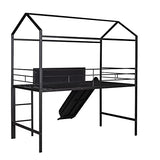 Bellemave Twin Metal Loft Bed with Fence and Two-Sided writable Chalkboard, Twin Size Metal House Bed with Slide and Ladder,for Bedroom Dorm,for Kids, Boys, Girls, Teens (Black) Bellemave