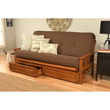 HomeStock Full Size Futon Frame with Mattress - Hardwood Sofa Bed Convertible 79" Linen Cocoa/with Storage Drawers HomeStock