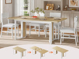Itaar 5-Piece Dining Table Set for 4-6 People, 63" Extendable Kitchen Table and 4 Cushion Chairs, Dining Room Table with MDF Board & Metal Frame for Small Space, Easy Clean, Natural Itaar