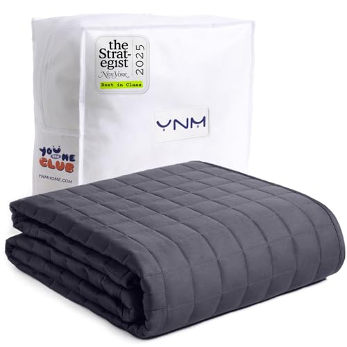 YnM 15lbs Weighted Blanket for Adults, Heavy Bed Throw Blanket with Cooling Glass Beads for All Season Use, Ideal for ~90lbs (48x72 Inches, Twin/Full, Dark Grey) YnM