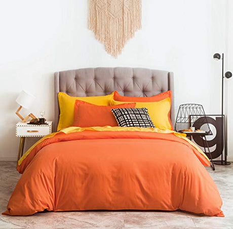 SUSYBAO Burnt Orange Duvet Cover Twin 100% Cotton 2 Pieces Set 1 Vibrant Orange Duvet Cover with Zipper Ties 1 Pillow Sham Bright Colored Single Bedding Set Soft Comfortable SUSYBAO