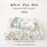 LEMIROE 100% Cotton Floral Duvet Cover Twin Size 2PC - Botanical Wildflower Pattern with Soft Pestel Accents on White, Dusty Green Reverse, Neutral Bedding Set with Button Closure(68"×90") LEMIROE