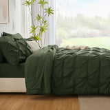 CozyLux Queen Comforter Set Olive Green, 7 Pieces Pintuck Bed in A Bag, Premium Green Comforter Queen Size, Pinch Pleat Bedding Sets with Comforter, Sheets, Pillowcases & Shams CozyLux