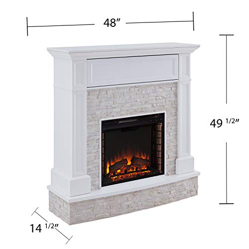 SEI Furniture Jacksdale Faux Stone Accent Electric Hidden Media Shelf Fireplace, White SEI Furniture