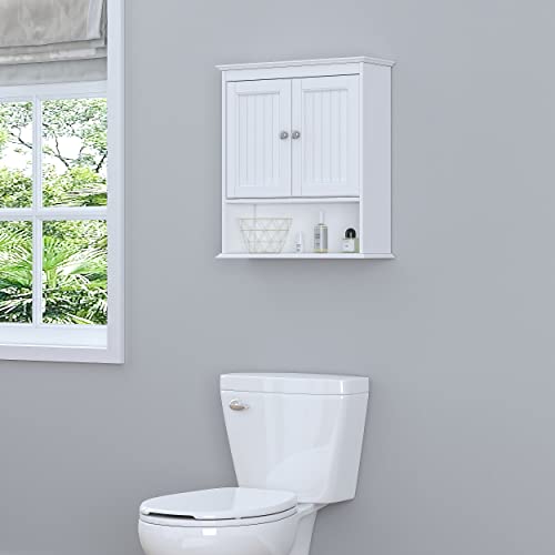 Spirich Bathroom Cabinet Wall Mounted with Doors, Wood Hanging Cabinet with Doors and Shelves Over The Toilet, Bathroom Wall Cabinet White - WoodArtSupply