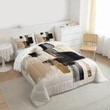 Feelyou Black Gold Comforter Set All Season Modern Minimalist Bedding Set with 2 Pillow Cases Geometric Line Microfiber Kids King Bedclothes Bedroom Decor Duvet Quilt Breathable Soft Lightweight Feelyou