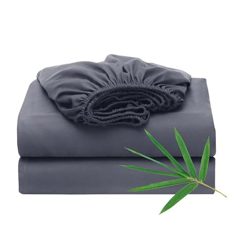 2 Pack Bamboo Viscose Cooling Fitted Sheet Twin XL Size Only, 400 Thread Count, 16" Deep Pocket Cooling Bottom Sheets for Hot Sleeper, Silky Soft Breathable (Twin XL, Dark Grey Zaizaihome