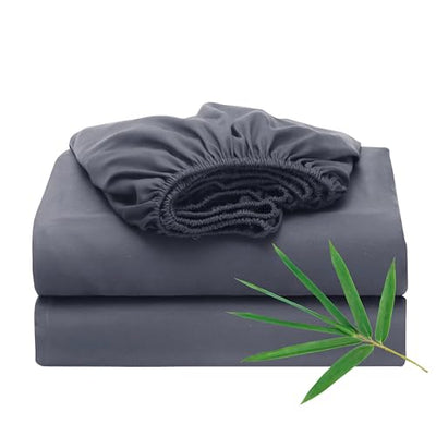 2 Pack Bamboo Viscose Cooling Fitted Sheet Twin XL Size Only, 400 Thread Count, 16" Deep Pocket Cooling Bottom Sheets for Hot Sleeper, Silky Soft Breathable (Twin XL, Dark Grey