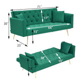 71" Modern Velvet Sofa Bed Futon, Convertible Sleeper Couch with Adjustable Backrest, Tufted Recliner Loveseat with Golden Chrome Legs & 2 Pillows for Small Spaces, Living Room, Apartment (Green) Generic