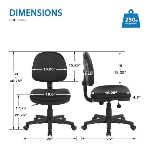 Office Star Pneumatic Sculptured Office Task Chair with Thick Padded Seat and Built-in Lumbar Support, Black Office Star Products