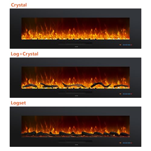 Oxhark Flame 42 inch Recessed and Wall Mounted Realistic Electric Fireplace with Multicolor Flame, 750/1500W Thermostat & Timer, Touch Screen & Remote Control, Black Oxhark Flame