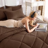 CozyLux Full Size Comforter Sets Brown - 7 Pieces Bed in a Bag Full, Luxury Soft Bed Set for All Seasons, Bedding Set with Down Alternative Comforter, Sheets, Pillowcases & Shams