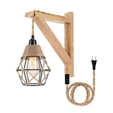 Frideko Wall Lamp with Plug in Cord - Plug in Wall Sconces, Farmhouse Hanging Lamps That Plug into Wall Outlet, Rustic Wall Mount Lamp with Wood Shelf Bracket & Switch Cord for Living Room, Bedroom FRIDEKO HOME