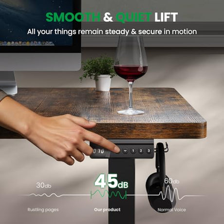 DeskShow 1 Inch Thick Tabletop Electric Standing Desk Adjustable - 60x28 Inch Sit Stand Desk, Double Beam Frame, 3 Memory Height Adjustment, Cable Management for Home Office DeskShow