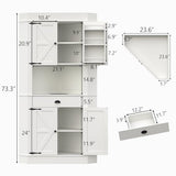Corner Cabinet with Charging Station,73"Tall Kitchen Pantry Storage Cabinet with Drawer,Freestanding Kitchen Pantry Cabinets with Doors and Shelves,Farmhouse Food Hutch for Dining Room,Kitchens(White) Gyfimoie