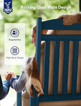 YEFU Outdoor Rocking Chair Oversized,Seat Depth 22",Backrest Height 31",Patio Poly Wide Rocker Chair with 380lbs Weight Capacity,Weather Resistant,for Lawn,Porch,Backyard,Indoor and Garden(Navy Blue) YEFU