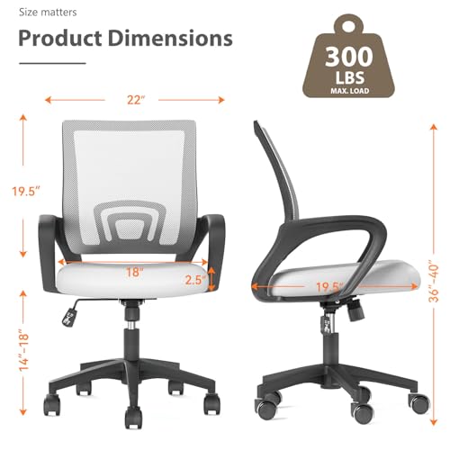 OS MOTOR Home Office Chair, Ergonomic Mid-Back Mesh Desk Chair with Lumbar Support, Adjustable Swivel Rolling Design, Comfy Armrest for Work, Study, Gaming, Vanity (White, Single Chair) OS MOTOR