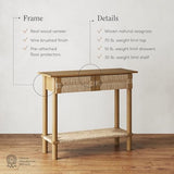 Nathan James Beacon Wooden Sofa Console Table with Drawers, Bohemian Entryway Table, Hallway Table with Seagrass Shelf, Light Brown Nathan James