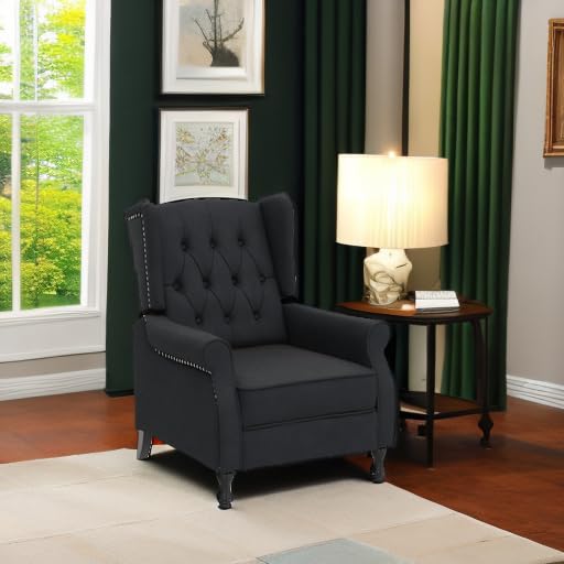 Altrobene Velvet Accent Chair, Push Back Recliner Chair, Wingback Arm Chair for Living Room/Bedroom/Home Theater/Reception Area, Black Altrobene