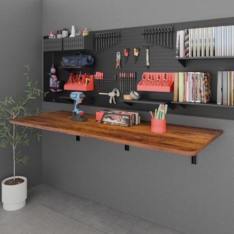 IAE 48" x 22" Floating Foldable Desk,Wall-Mounted Folding Computer Table with Engineered Wood,Study Table with Shelf Brackets,Fold Down Shelf,Fold Computer Desk for Small Spaces,Holds 500 lb,Rustic IAE