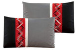 Chezmoi Collection Arden 7-Piece Modern Pleated Stripe Embroidered Zigzag Bedding Comforter Set (Full, Red/Black/Gray/Off-White) Chezmoi Collection