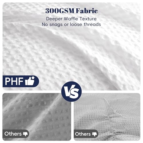 PHF Ultra Soft Waffle Weave Comforter Set King Size, 3 Pieces Lightweight Breathable Comfy Bedding Set, Comfy Textured 1 Comforter with 2 Pillow Shams, White PHF