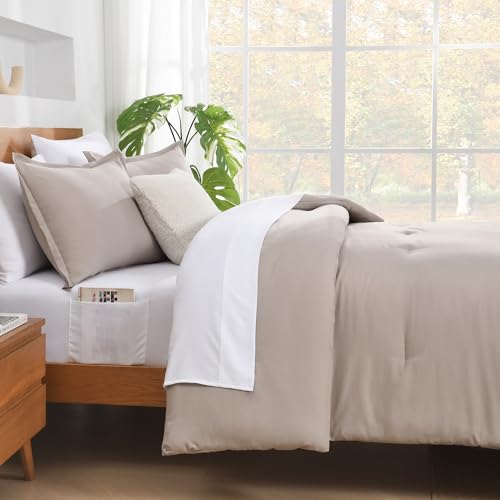 Andency King Size Comforter Set - 7 Pieces Bed in a Bag King Bedding Comforter Sets Oatmeal, Winter Solid Soft Lightweight Comforter with Fitted Sheets, Flat Sheets, Pillowcases & Shams Andency