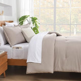 Andency King Size Comforter Set - 7 Pieces Bed in a Bag King Bedding Comforter Sets Oatmeal, Winter Solid Soft Lightweight Comforter with Fitted Sheets, Flat Sheets, Pillowcases & Shams Andency