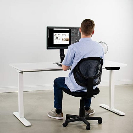 VIVO Electric Height Adjustable 63 x 32 inch Memory Stand Up Desk, White Table Top, White Frame, Touch Screen Preset Controller, 2E Series, DESK-KIT-2E1W VIVO