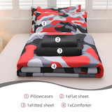 Holawakaka Full Size Camo Bedding Comforter Set with Sheets,Boys Girls Men Camouflage Bed in A Bag 5 Pieces,Kids Teens Dorm Bed Sets Neutral Farmhouse Lodge Cabin Army Bedspread (Red, Full) Holawakaka
