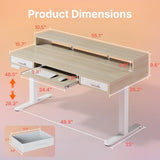 HUANUO 55″ x 26″ Electric Standing Desk with 2 Drawers &24.4″ Large Keyboard Tray, C-Clamp Mount Compatible, Adjustable Computer Desk for Office, Sit Stand Up Desk with 4 Height Presets, Light Walnut HUANUO