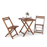 VICTORY RELAX Bistro Table and Chairs Set of 3, Folding Acacia Wood Patio Bistro Set with Square Table, Suitable for Balcony, Garden, Poolside, Yard, Camping VICTORY RELAX