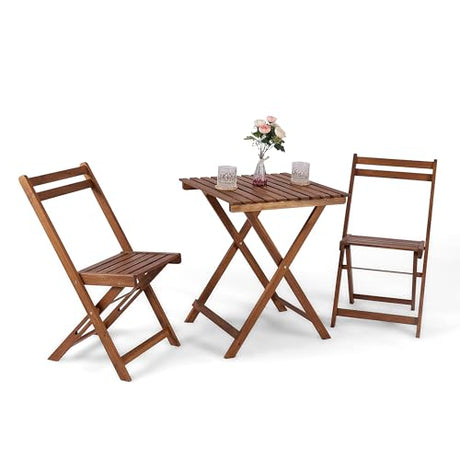 VICTORY RELAX Bistro Table and Chairs Set of 3, Folding Acacia Wood Patio Bistro Set with Square Table, Suitable for Balcony, Garden, Poolside, Yard, Camping VICTORY RELAX