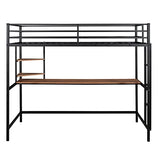 Bellemave Twin Size Loft Bed with Desk and 2 Shelves, Metal loft bedframe with Storage Shelves, Black Bellemave