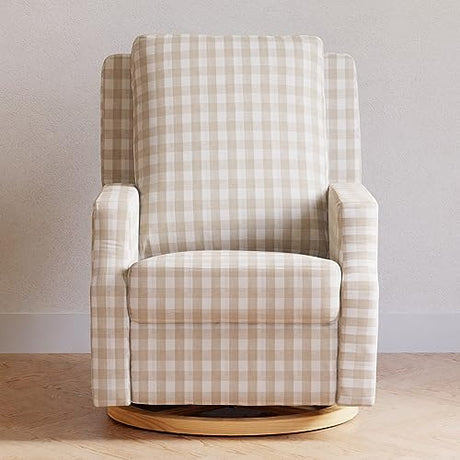 Namesake Crewe Glider Recliner Nursery Chair - GREENGUARD Gold & Certi-PUR US Certified Rocker Recliner - Glider Rocking Chair for Nursery & Living Room - Manual, 360° Swivel, Tan Gingham NAMESAKE