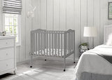 Delta Children Folding Portable Mini Baby Crib with 1.5-inch Mattress - Greenguard Gold Certified, Grey Delta Children