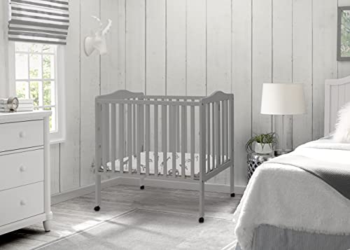 Delta Children Folding Portable Mini Baby Crib with 1.5-inch Mattress - Greenguard Gold Certified, Grey - WoodArtSupply