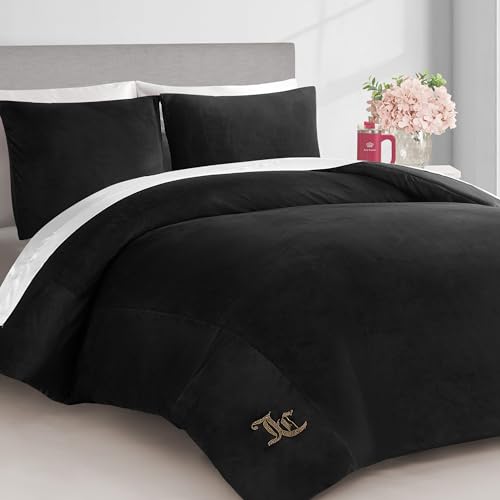 Juicy Couture Black Velour Full/Queen Comforter Set - 3 Piece Luxury Bedding Ensemble Juicy Couture