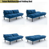 Modern Velvet Convertible Folding Futon Couch Sofa Bed Adjustable Pillow Top Arm Memory Foam Couch Double Loveseat Sofa for Compact Living Space,Dorm,Game Studio,Apartment,Bedroom (Navy Blue) Klwenas Maec