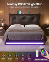 AOGLLATI Upholstered Queen Bed Frame with RemovableThick Backrest Headboard, Led Bed Frame Queen Size with 4 Storage Drawers and Charging Station, No Spring Box Needed, Black AOGLLATI
