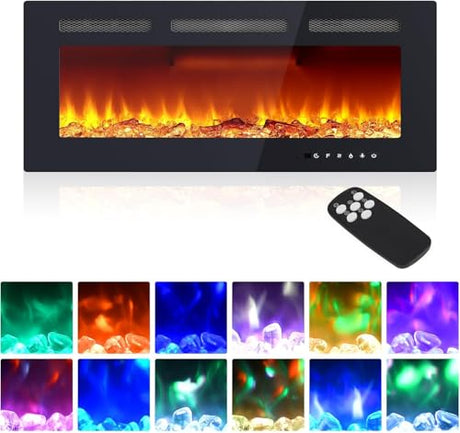 40" Electric Fireplace, Recessed and Wall Mounted Fireplace with Smart WiFi Infrared Linear Fireplace Heater 120v/1500w &12 LED Flame Colors & Timer Remote, Low Noise Operation LIZHOUMIL