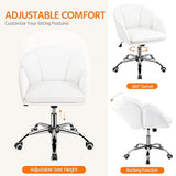 Yaheetech White Desk Chair Vanity Chair with Back Modern Faux Leather Swivel Rolling Office Computer Armchair for Living Room, Bedroom Yaheetech