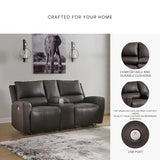 Signature Design by Ashley Boxmere Modern Leather Match Power Reclining Loveseat with Console and USB Ports, Dark Brown Signature Design by Ashley