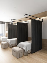 XIMSPHY Privacy Partition Curtains with U-Shaped Rod, Metal Support Single Wall Mounted Curtains, 6.56ft Black Flat Hooks Medical Curtain for Fitting Room Beauty Salon Bedroom XIMSPHY