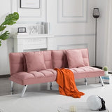 68" Modern Futon Sofa Bed,Convertible Sleeper Bed Couch with 4 Reclining Backrest with 2 Pillows,Comfy Velvet Cloud Sofa Loveseat for Living Room Bedroom Office (Rose Red) Jum Blueemo