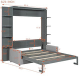 Merax Queen Size Murphy with Sofa and Shelves for Bedroom or Guestroom Wall Bed Space Saving Hidden Bed,No Need Fix to The Wall,Gray Merax