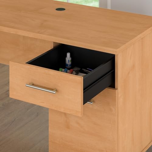 Bush Home Somerset 72W 3 Position Sit to Stand L Shaped Desk with Hutch in Maple Cross | Adjustable Height Table for Office Bush Home