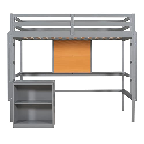 DEYOBED Twin Loft Bed with Desk and Cabinet - Stylish Grey Wood Frame for Kids and Teens - WoodArtSupply