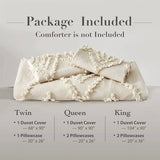 Oli Anderson Tufted Duvet Cover Queen Size, Soft and Lightweight Duvet Covers Set for All Seasons, 3 Pieces Boho Embroidery Shabby Chic Bedding Set (Beige, Queen, 90" x 90") Oli Anderson
