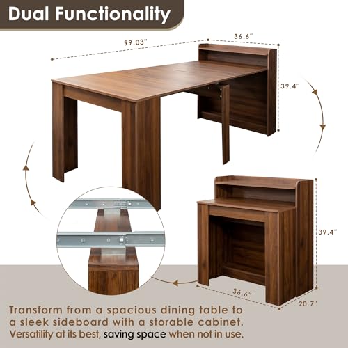DMAITH 20"-99" Extendable Dining Table with Storage for 2-10 People, Modern Modular Extension Table, Space-Saving Extra Long Folding Dining Table, Multifunctional Conference Meeting Table, Walnut DMAITH